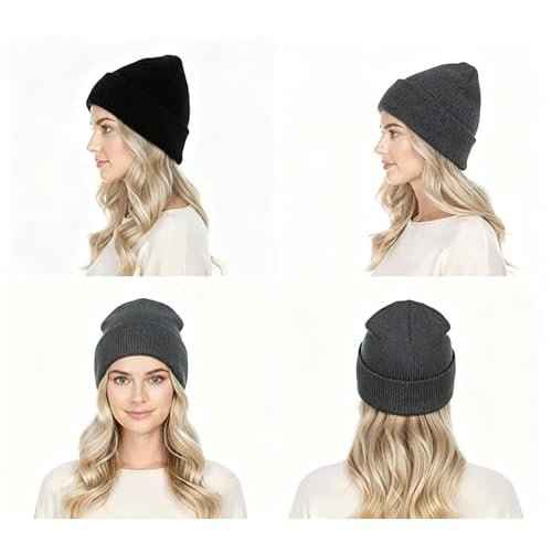 2 PCS Unisex Beanie Hats for Men Women Winter Knit Beanies Soft Slouchy Warm Cuffed Beanie Hat
