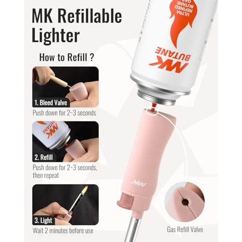 MK Candle Lighter, Butane Refillable Wind-Resistant Flame, 5-Pack for BBQ, Camping, Outdoor Use (Pastel-5pc)
