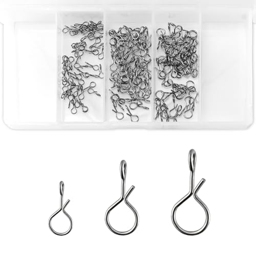 150-Pack Stainless Steel Fly Fishing Snaps - 3 Sizes Quick Change Lure Clips with Variation XS S M