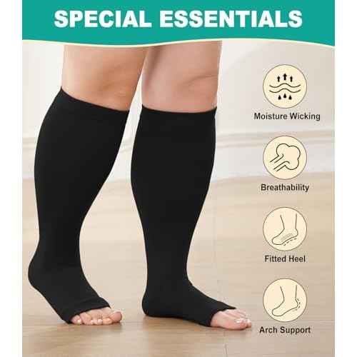 Plus Size Compression Socks: Wide Calf Toeless Stockings for Men Women - Open Toe 20-30 mmHg Compression Hose Support for Travel Nurses