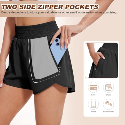 Women's Athletic Shorts with Pockets - 5 Pack, Medium, Black Navy Grey