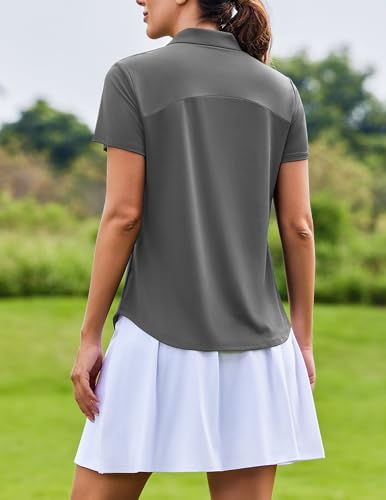 PINSPARK Women's Golf Polo Shirt Short Sleeve UPF 50+ 1/4 Zip Collar XL Dark Grey