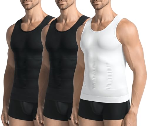 X-Large Compression Shirt Men Body Shaper Vest Workout Tank Top - Black & White