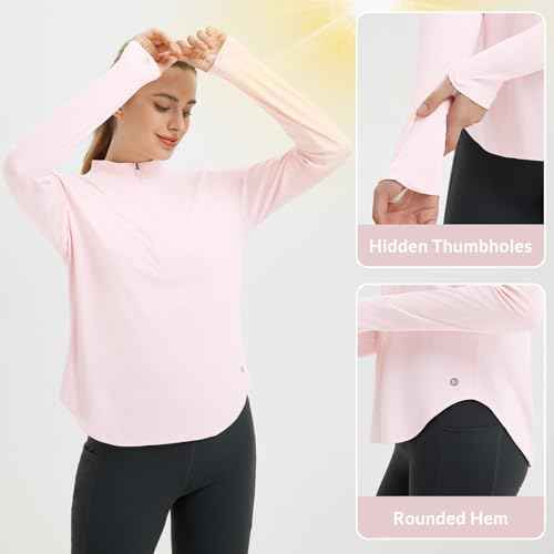 baleaf Women's Sun Shirts UPF50+ Half 1/4 Zip Shirt Rash Guard Long Sleeves SPF Lightweight Clothing UV Protection Hiking Top