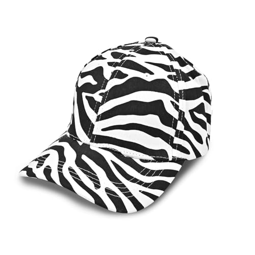 Unisex Adjustable Washed Cotton Baseball Cap - White Zebra Print, Summer Hat