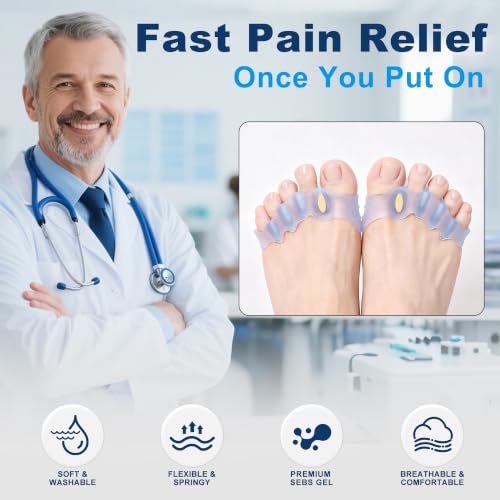 Progressive Big Toe Separators Gel Bunion Corrector for Hammer & Claw Toe - Blue with Hole Plug