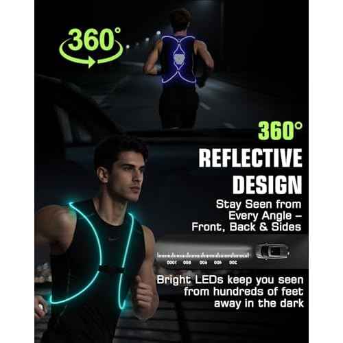 Zacro Reflective Running Vest 11 Light Modes 360¡ÆHigh Visibility Light up Running Vest for Cycling, Dog Walking, Rechargeable & Adjustable Illuminated Night Safety Reflective Gear Women & Men