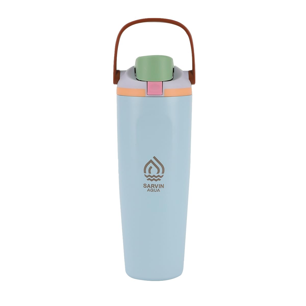 Sarvin Aqua DualSip 30oz Insulated Stainless Steel Water Bottle with Two-Way Spout, Built-In Straw and Carry Handle – Made for Travel, School, and Sports – BPA-Free, Leak-Proof. (Light Blue)