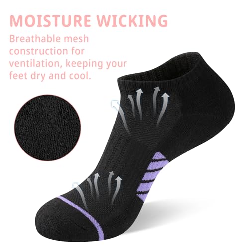 Ankle Socks for Women 8 Pairs Athletic Running Cushioned Low Cut Socks - Black