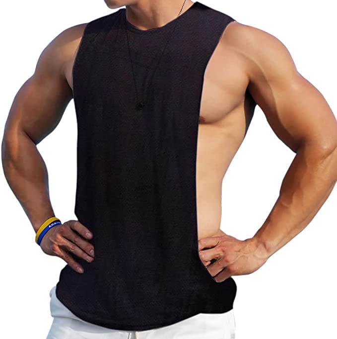 Men's Sleeveless Muscle Tank Top - Large Black Gym Activewear