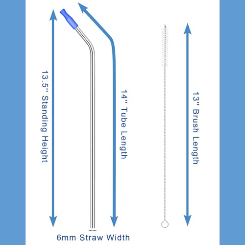 14-Inch Stainless Steel Drinking Straws for Large Tumblers - Silver, Set of 10