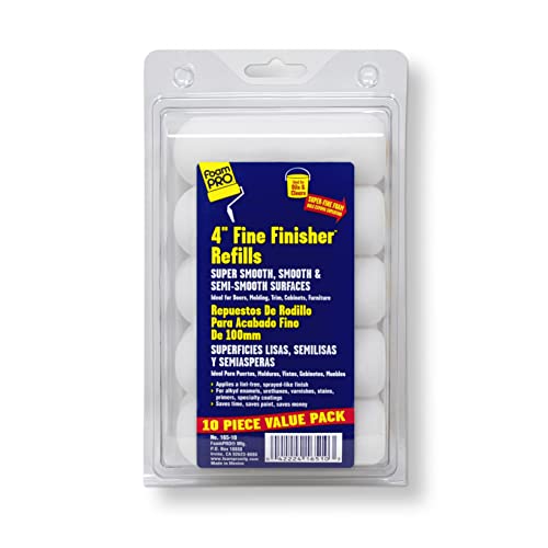 4-Inch Foam Roller Refills Pack of 10 for Smooth Paint Application - Fine Finisher