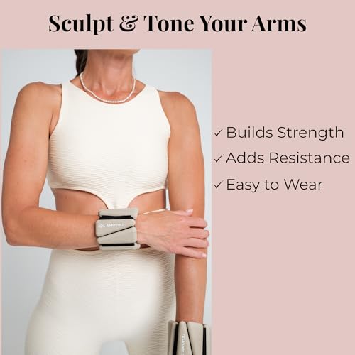 Beige Wrist & Ankle Weights for Women 2 lb Total, Adjustable Resistance