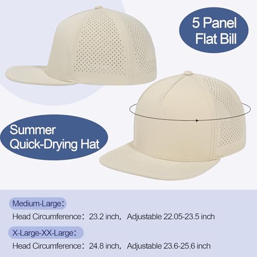Oversize Flat Bill Baseball Cap for Men Women Quick Dry Snapback Hat Beige XL-XXL