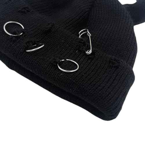 Gothic Devil Horn Knitted Beanies for Women Men Y2K Funny Crochet Skull Hat Warm Winter Cap Halloween Accessories