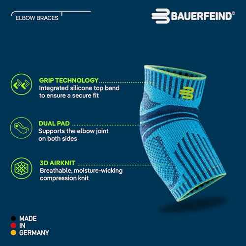 Bauerfeind Sports Elbow Support - Elbow Brace for Pain Relief and Support - Pads for Enhanced Comfort - Targeted Compression - Lightweight & Durable - Black/Navy, Medium