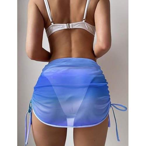 ZAFUL Women's Beach Cover Up Skirt Mesh Sheer Ruched Drawstring Short Swim Skirt Cover Ups for Swimwear