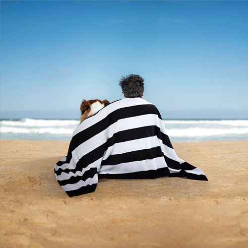 WILFA Extra Large Beach Towel - Oversized Mircofiber Beach Towel 40'' x 70'', XL Striped Lightweight Pool Towel, Big Cabana Swim Travel Towel for Adults Mens Women,Black