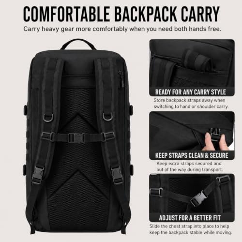 Black 65L Large Tactical Duffle Bag - 3-in-1 Travel & Gym Backpack