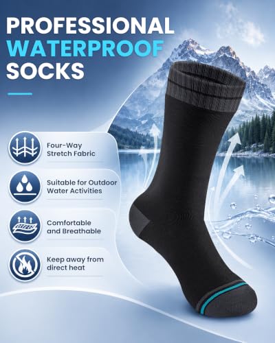 Men's Waterproof Hiking Socks - Large Black & Grey Crew Socks