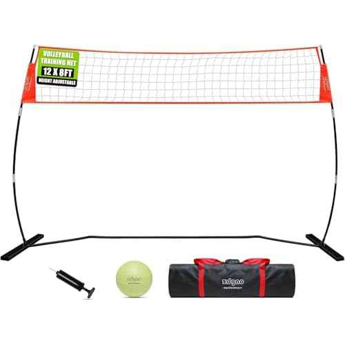 12FT/18FT Portable Volleyball Training Net for Hitting or Serving Drills, Outdoor & Indoor Freestanding Practice Net With Height Adjustable, Carry Bag