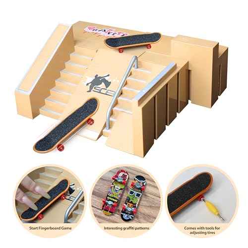 8-in-1 Fingerboard Skate Park Kit with 3 Mini Fingerboards, DIY Finger Skateboard Ramp Set for Kids Ages 5+