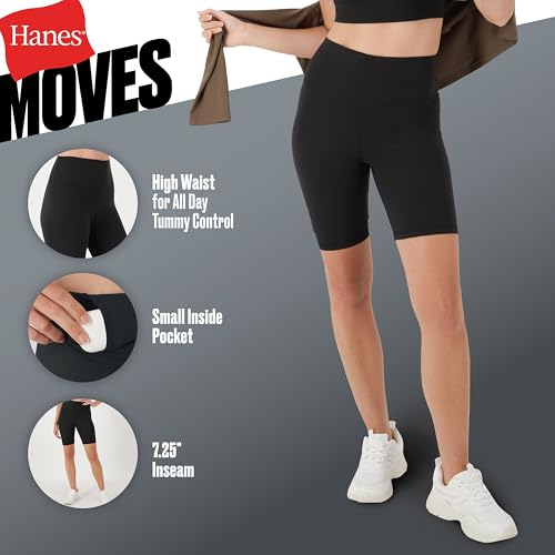 Hanes Women's Bike Shorts - Moves Athletic Shorts - 3 Inch - X-Large / 7.25 Inch / Black