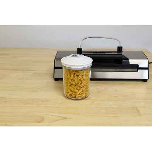 Nesco FreshLock Pro VS-15 Stainless Steel Vacuum Sealer, moist and dry seal, roll storage, 120 watts, with bags and rolls, simple and easy to use