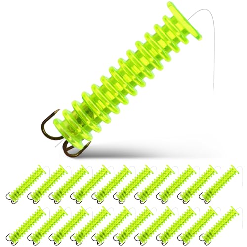 Fluorescent Yellow Catfish Dip Bait Worms with Trident Hooks - 20 Pieces