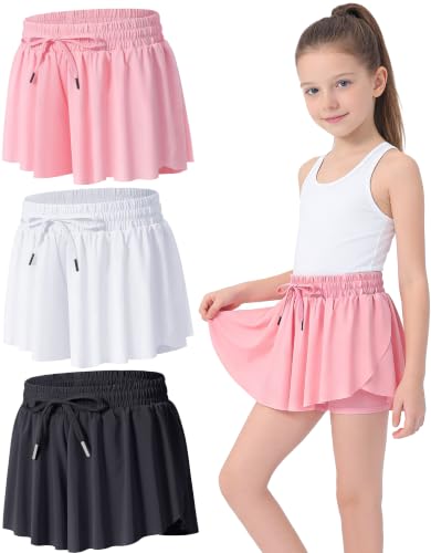 Girls Butterfly Shorts 2-3 Pack with Pockets & Liner - Black, White, Pink, 10-11 Years