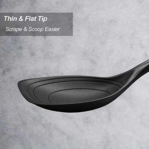 Vovoly Large Silicone Cooking Spoon Set Black - Deep Bowl & Measurement Mark, 2 PCs