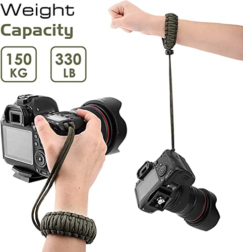 MoKo Paracord Nylon Braided Camera Hand Grip Strap for Video & DSLR Cameras - One Size Black + Army Green