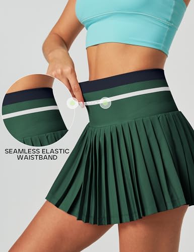 Heathyoga Pleated Tennis Skirt with Pockets for Women High Waisted Golf Athletic Skirt - Field Green Medium