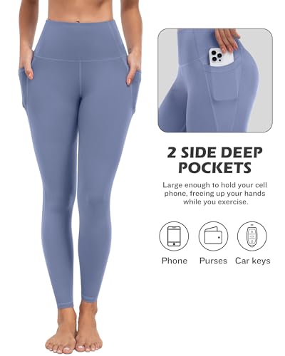 High Waisted Workout Leggings with Pockets - 7 Pack, Black/Gray/Navy & More, Large
