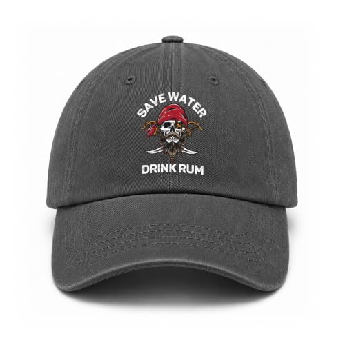 Funny Hiking Pattern Baseball Cap - Washed Black Cotton Adjustable Hat