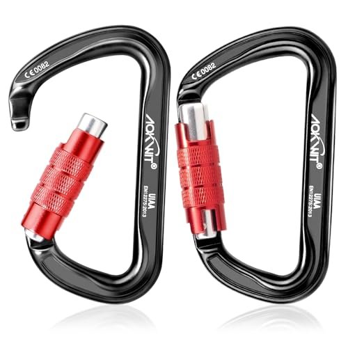 30KN Auto Locking Carabiner Clip Twist Lock UIAA Certified Large Climbing Carabiner Heavy Duty Carabiner for Rock Tree Climbing Rappelling Mountaineering Caving Rescue Arborist Aerial Yoga (2PCS)
