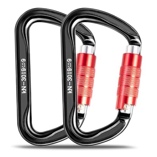 30KN Auto Locking Carabiner Clip Twist Lock UIAA Certified Large Climbing Carabiner Heavy Duty Carabiner for Rock Tree Climbing Rappelling Mountaineering Caving Rescue Arborist Aerial Yoga (2PCS)