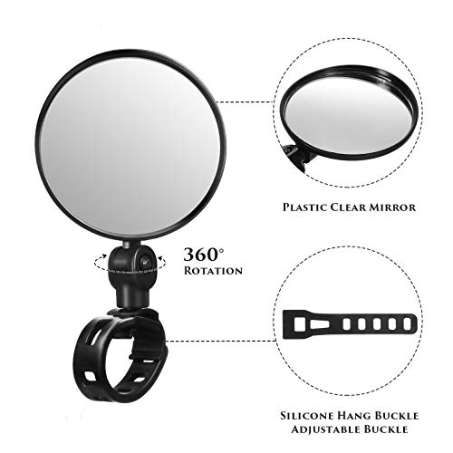 2 Pcs Bicycle Rearview Mirrors Adjustable 360° Rotatable Handlebar Wide Angle Convex Safety