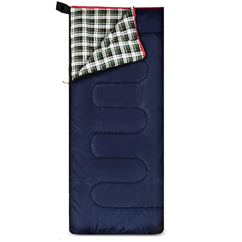 Cotton Flannel Sleeping Bag for Camping Adults 75x33 Large Envelope with Green Plaid & 2lbs Filling