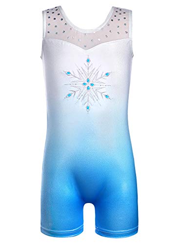 Girls Gymnastics Leotard Biketard Snowflake Ribbon 4-5T Blue Purple Pink Sparkle