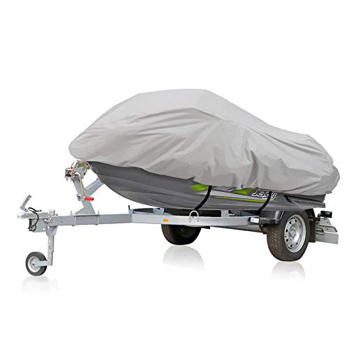 Pyle Waterproof Heavy Duty Jet ski Cover - 139¡¯¡¯ - 145¡¯¡¯ Inch Resistant Watercraft Storage Cover with Adjustable Strap & Elastic Cord for Tight Custom Fit - Marine Grade Protection PCVJS14 , Gray