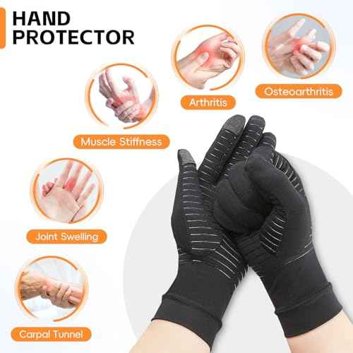 Big Mango Arthritis Gloves, Compression Gloves with Touchscreen Fingers for Women Men, Copper Gloves for Carpal Tunnel Relief, Arthritis Pain Relief, Raynauds, Swelling, Work,Typing,Hand Support (M)