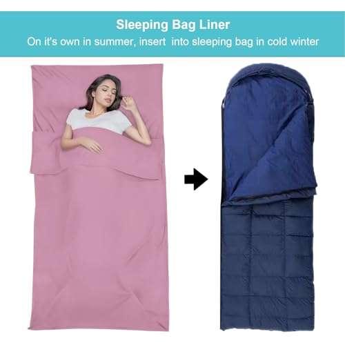 Lightweight Travel Sleeping Bag Liner - Single Dark Pink for Camping & Backpacking