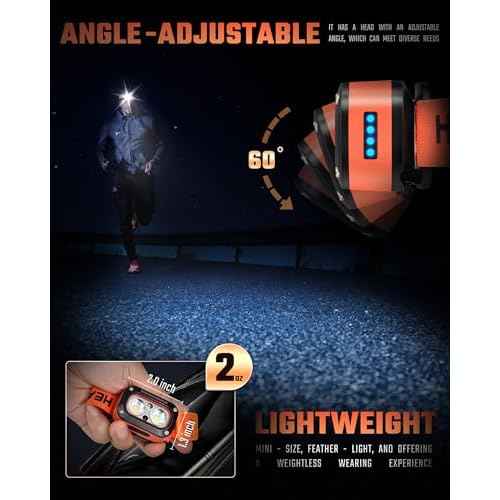 DARKBEAM LED Headlamp High Lumens USB Rechargeable Dual Light Headlight for Hardhat with Motion Sensor, Red Warning Light Up/Down Adjustable, Waterproof Head Lamps for Camping, Car Maintenance