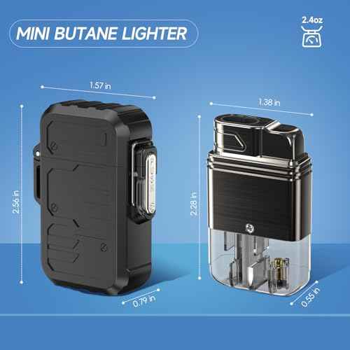 TOPAKY Torch Lighter, Waterproof Windproof Dual Flame Butane Lighter, Refillable Mini Gas Torch Lighter for Candle Fireworks Camping Hiking Tactical Gear (Not Prefilled)