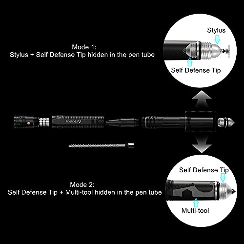 7-in-1 Tactical Pen with Self-Defense Tip Flashlight & Multi-Tool, Durable Write & Emergency Tool