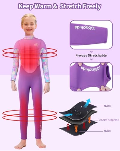 Kids Wetsuit for Girls and Boys, 2.5mm Neoprene Toddler Full Suit - Z-Purple 6