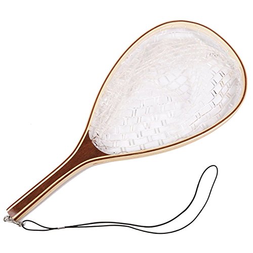 Fly Fishing Landing Net with Wooden Handle and Rubber Mesh - Catch and Release Trout Net