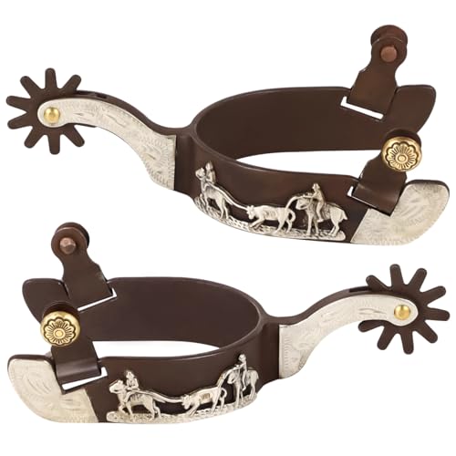 White Cowboy Spur Set with Turnable Gear - Antique Copper & Brass Western Horse Spurs