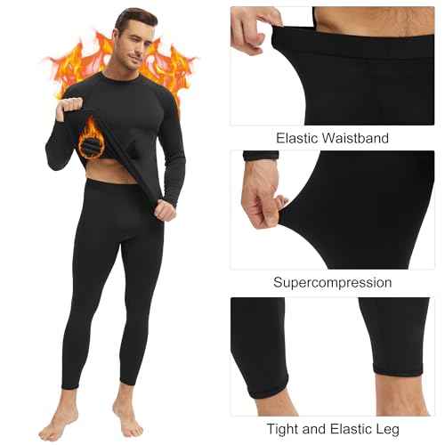 Men's Thermal Underwear Long Johns Fleece Lined Compression Pants Shirts Tops Athletic Base Layer Set Cold Weather